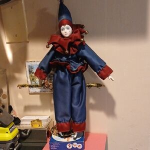 Elegant Blue and Red Jester Doll